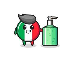 Cute dibujos animados de la bandera de Italia con desinfectante de manos vector