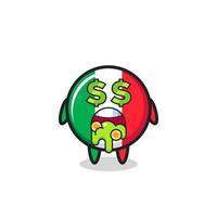 italy flag character with an expression of crazy about money vector