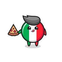 linda bandera de italia de dibujos animados comiendo pizza vector