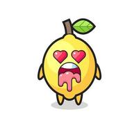 the falling in love expression of a cute lemon with heart shaped eyes vector