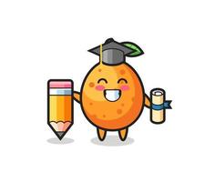 la caricatura de la ilustración del kumquat es la graduación con un lápiz gigante vector