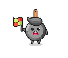 frying pan character as line judge putting the flag up vector