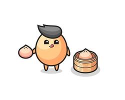 cute egg character eating steamed buns vector