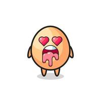 the falling in love expression of a cute egg with heart shaped eyes vector