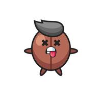 character of the cute coffee bean with dead pose vector