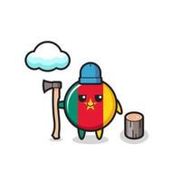 Character cartoon of cameroon flag badge as a woodcutter vector