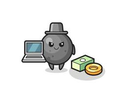 Mascot Illustration of cannon ball as a hacker vector