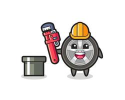 Character Illustration of car wheel as a plumber vector