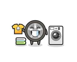 Mascot cartoon of car wheel with washing machine vector