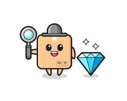 Ilustración de personaje de caja de cartón con un diamante. vector