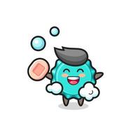 bottle cap character is bathing while holding soap vector