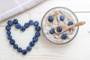 Breakfast of oatmeal with blueberries as a symbol of the heart photo