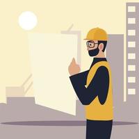 bearded man architect working with blueprints in office vector