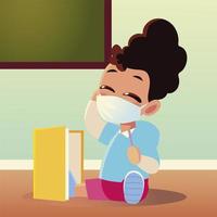 Back to school of girl kid with medical mask and notebook vector