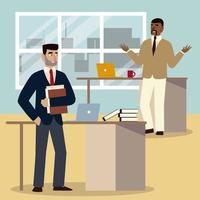 business people, businessmen working with desk papers and laptop vector