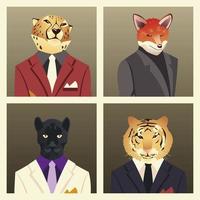 people art animal, collection animals fox tiger panther vector