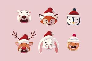 merry christmas bear fox penguin reindeer rabbit and gingerbread vector