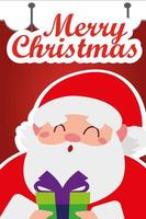 merry christmas greeting card cute santa with gift and hanging vector