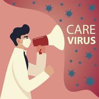 covid 19 virus protection and man doctor with mask and megaphone vector