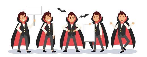 conjunto de niño disfrazado de vampiro Drácula para el festival de halloween. vector