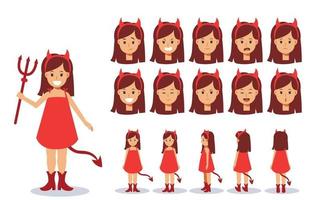Little Girl in red demon costume for Halloween festival.