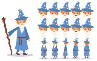 Little Boy in wizard costume for Halloween festival.various views. vector