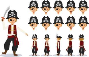 Little Boy in Pirate costume for Halloween festival.various views. vector