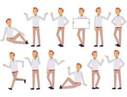 Set of a man in casual clothes in different poses. vector