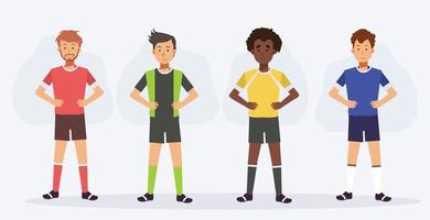 Collection set of football,soccer players in different team uniforms. vector