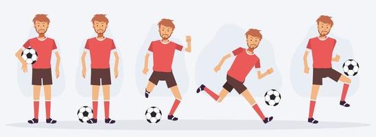 conjunto de fútbol, personajes de jugadores de fútbol que muestran diferentes acciones. vector