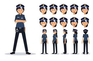 Policewoman in various views, Cartoon style. vector