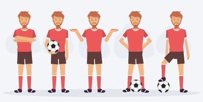 Set of football,soccer player characters showing different actions. vector