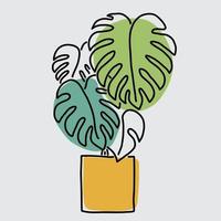 simplicidad planta monstera dibujo lineal continuo a mano alzada vector