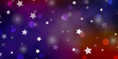 Dark Blue, Red vector backdrop with circles, stars.