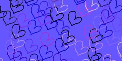 Light Purple vector pattern with colorful hearts.