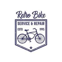 Servicio y reparación de bicicletas retro, logotipo vintage, emblema con bicicleta vieja vector