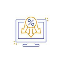 percent, rate reducing line icon vector