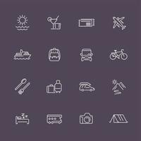 Travel, tourism, trip, vacation linear white icons vector