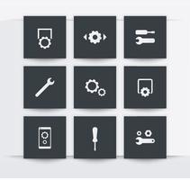 settings, configuration, preferences square icons set vector