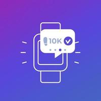 Fitness app, track the steps in smart watch icon vector