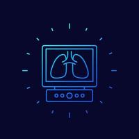 pulmones en pantalla, pulmones artificiales icono de línea de ventilación vector