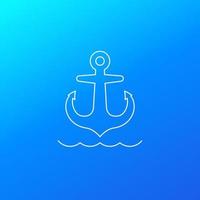 anchor, linear icon on blue vector