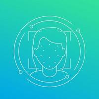 Face recognition, identification icon, linear vector