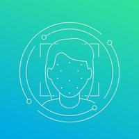 Face recognition, identification icon, linear vector