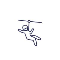 zip line icon on white, linear vector