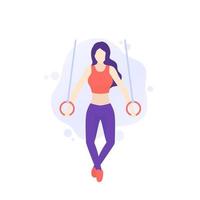 girl training with gymnastic rings, workout in gym vector