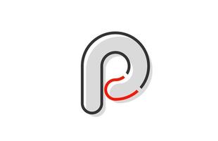 black red grey letter p alphabet logo design icon for company vector