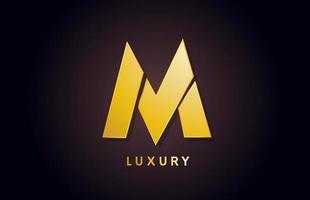 golden M luxury alphabet letter logo design icon for business vector