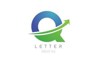 green blue swoosh arrow letter alphabet Q for company logo icon design vector