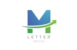 green blue swoosh arrow letter alphabet M for company logo icon design vector